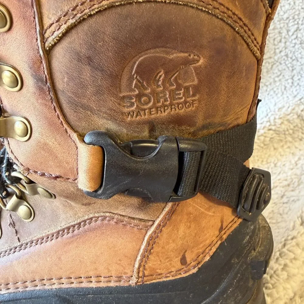 SOREL Conquest Boots Mens 9 Bark Brown Leather Thinsulate 400 G Water Proof